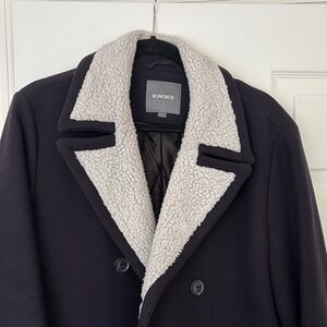Bonobos Navy Pea Coat with Cream Sherpa Collar